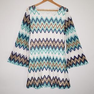 Entro Blue and Gold Retro Print Crochet Dress